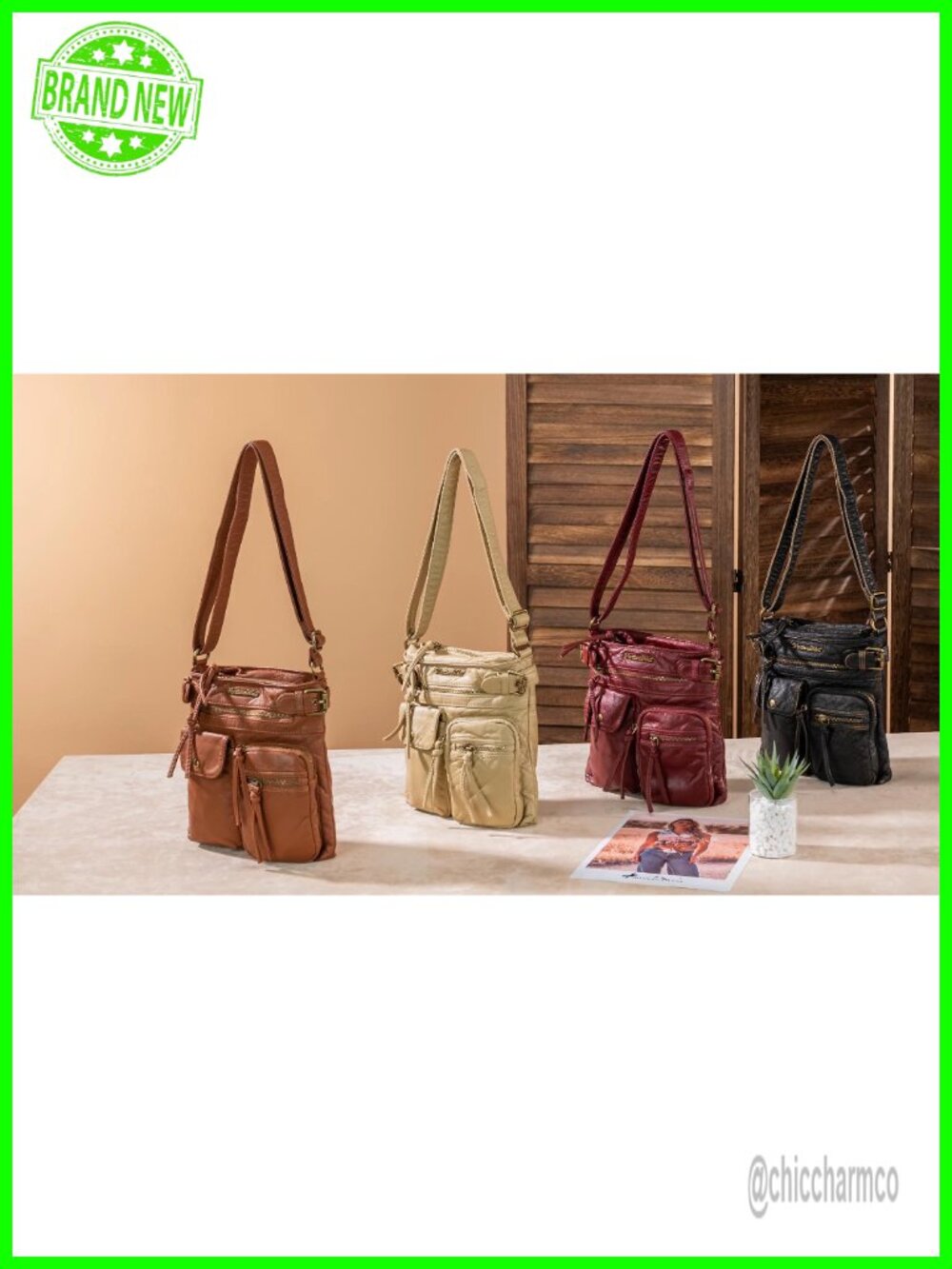 Washed PU Leather Crossbody Bag Multi Pocket Adjustable Strap Western - Picture 6 of 6